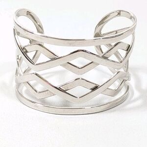 Lia Sophia Silver Tone Zig Zag Open Work Wide Cuff Bracelet